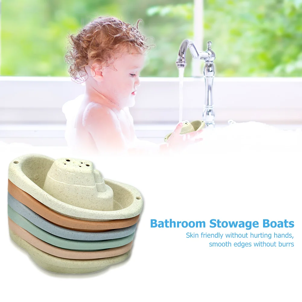 6PCS Baby Stacking Cup Toy Folding Boat Shape Tower Bathing Shower Beach Toy Play Water Kit Educational Toys For Infant Gift