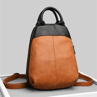 color matching leather backpack womens korean retro campus schoolbag simple portable versatile travel shell bag