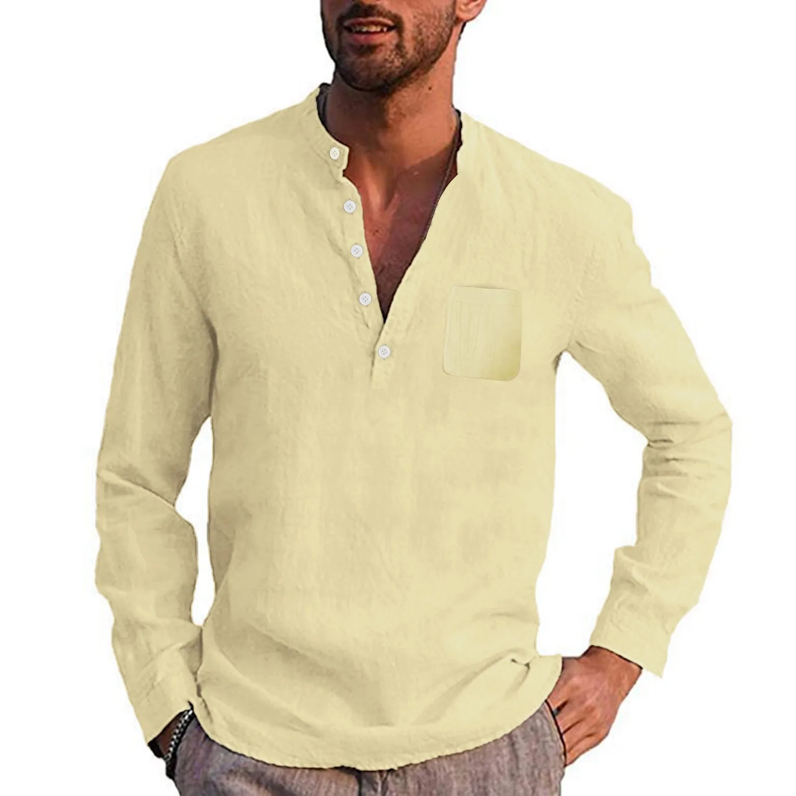 

Рубашка мужская с длинным рукавом, хлопковая блузка для отпуска, Повседневная сорочка с высоким и большим рукавом, Черная