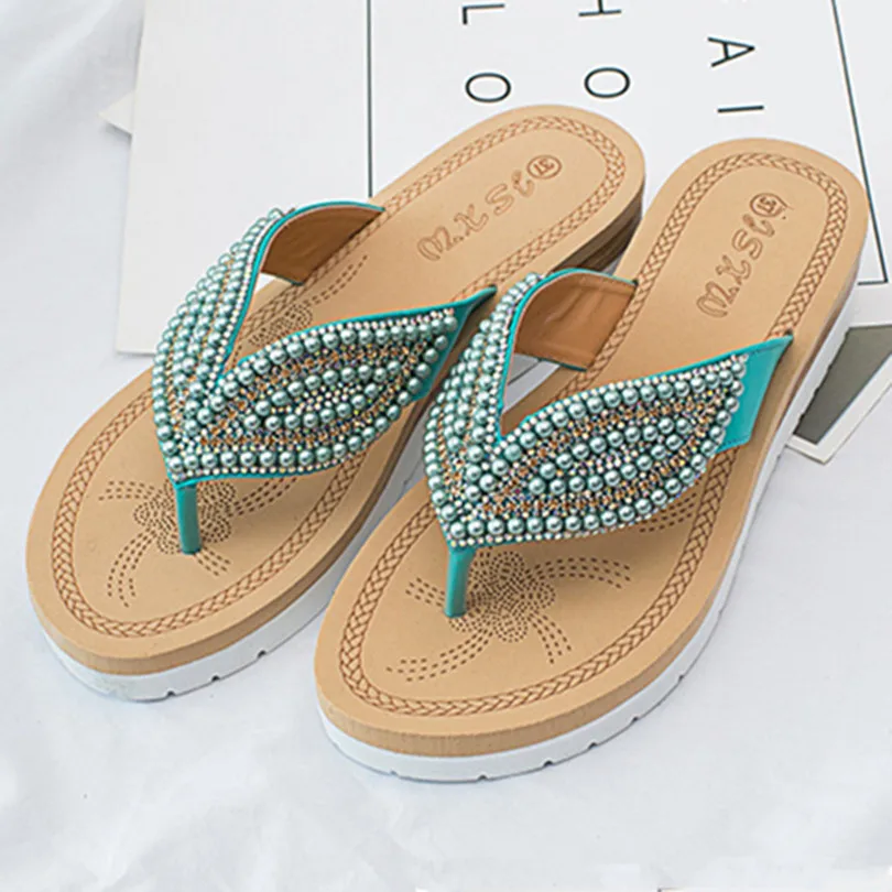 Plus Size 41 42 Outside Women Flip flops Shoes Wedges Thick Platform Womans Slides Beach Shoes Non-slip Summer Female Slippers
