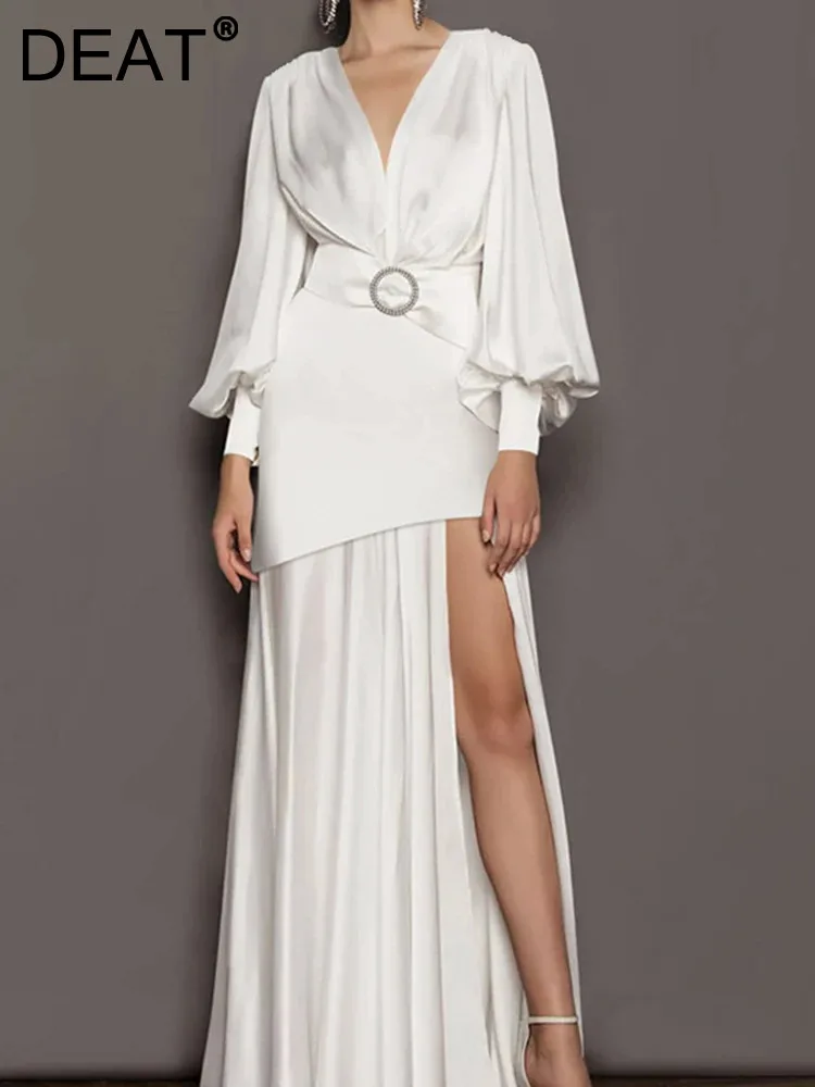 Женское платье с V-образным вырезом длинным рукавом-фонариком