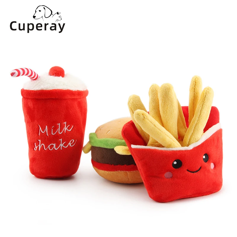 

Squeaky Plush Dog Chew Toy Puppy Meal Deal Hamburger, French Fries, Pizza, Cute Plush Interactive Dog Toy for Aggressive Dogs
