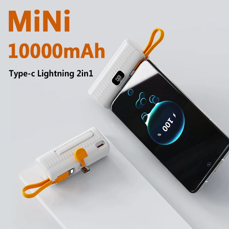 

Power Bank 10000mAh Built In Cable Mini PowerBank External Battery Portable Charger For IPhone Samsung Xiaomi Spare Power Banks