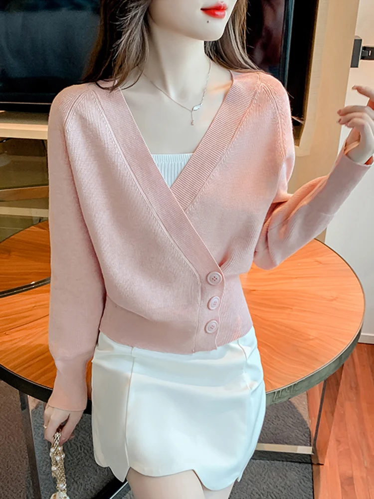 

Women Cross V-Neck Sweater Autumn Winter 2022 Long Sleeve Loose Thick Pullover Tops Casual Knit Outerwear Soft Warm Jumper