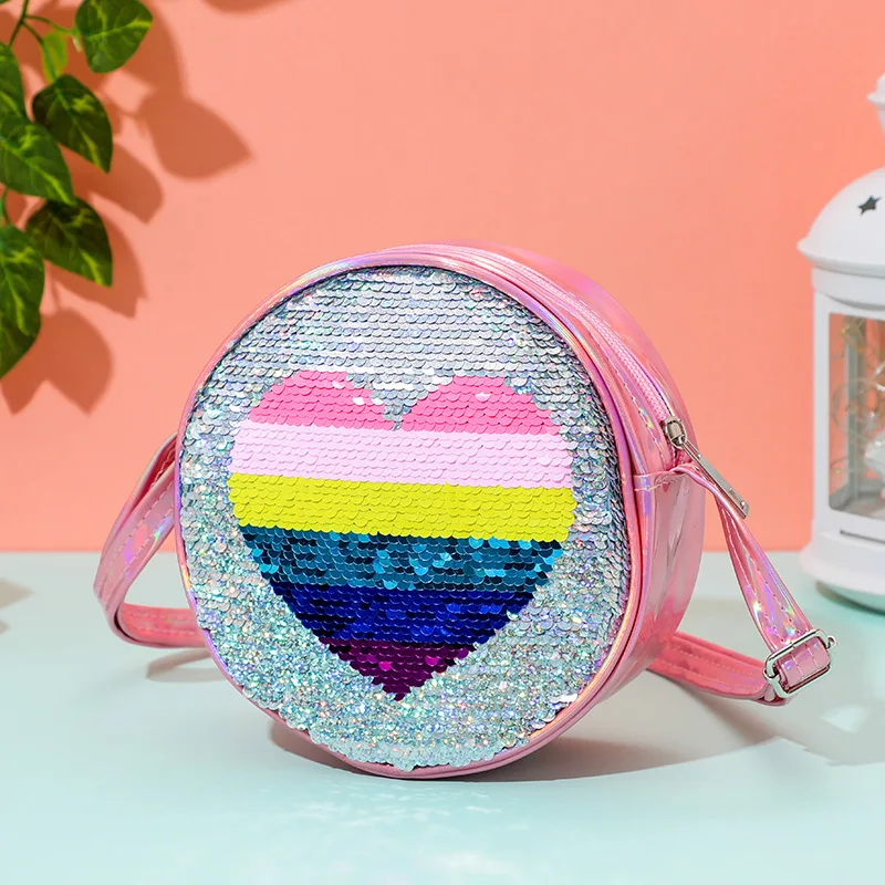 Цветные блестки Love Kids круглые сумки через плечо милая студенческая сумка с