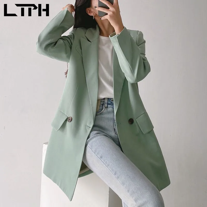

LTPH office ladies solid simple blazer women long sleeve jacket double breasted elegant casual lady suit coat spring 2022 new