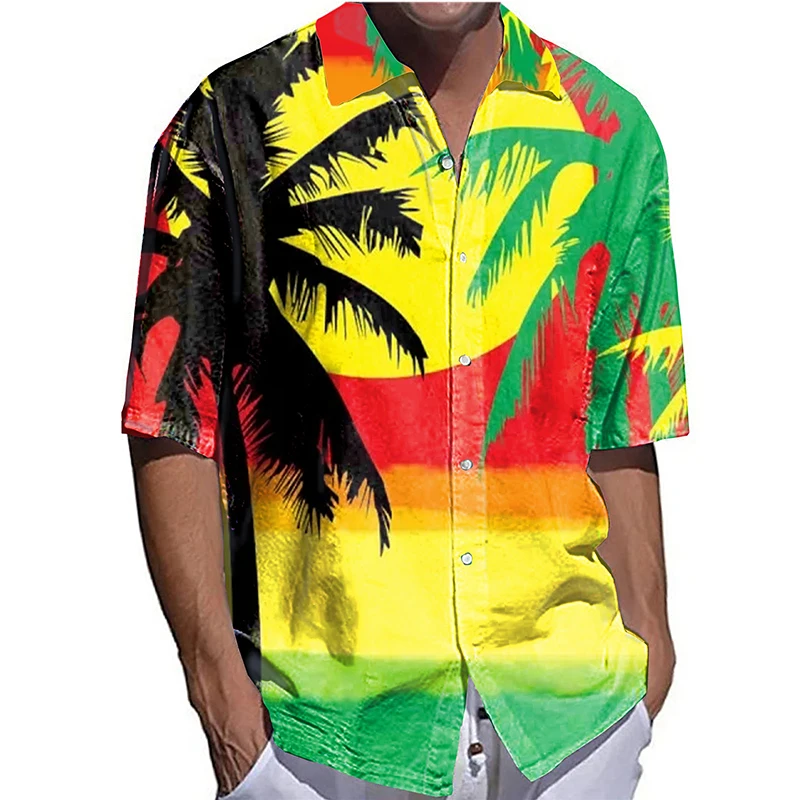 

Hawaiian Men Short-sleeved Shirt, Lapel Shirt, Coconut Tree Style, Summer, 2023 camisas de hombre shirts shirt for men men shirt