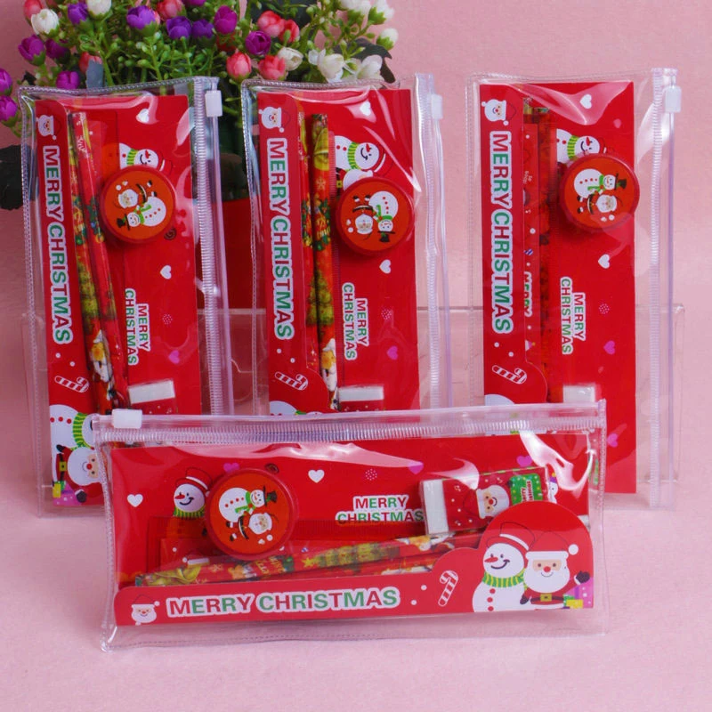 

5Pcs/Pack Cute Christmas Stationery Set Pencil Eraser Ruler Pencil Sharpener Kindergarten Prizes School Supplies