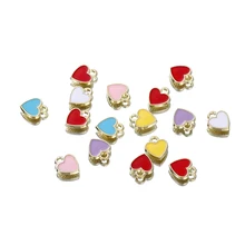 50Pcs/Lot Love Shape Alloy Drop Oil Pendant Enamel Heart Charm Pendants for DIY Necklace Bracelet Jewelry Making Accessories