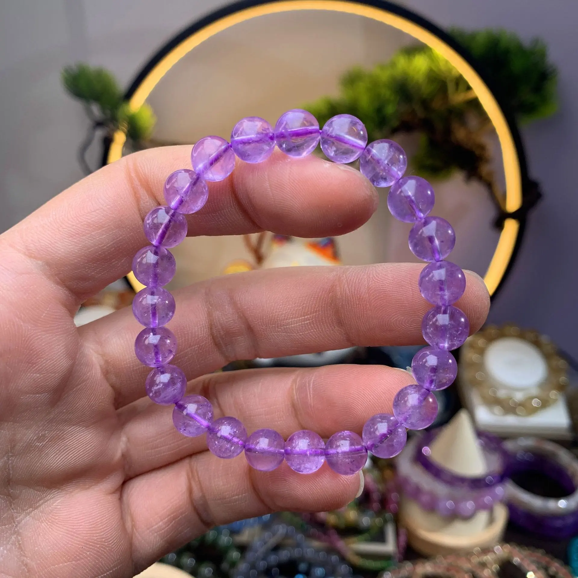 

Natural Lavender Amethyst Quartz Bracelet Clear Round Beads 8mm For Women Men Purple Amethyst Stretch Bracelet AAAAA