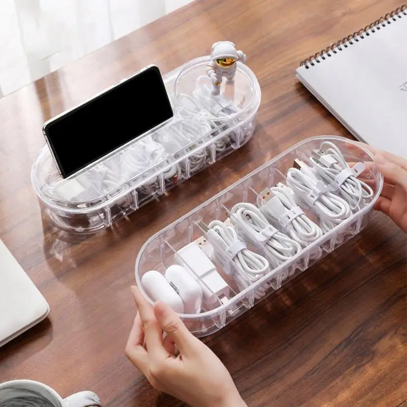 

Household With Cover Sorting Box Transparent Storage Box Multifunctional Data Cable Storage Basket 2023 Headphone Jewelry Split