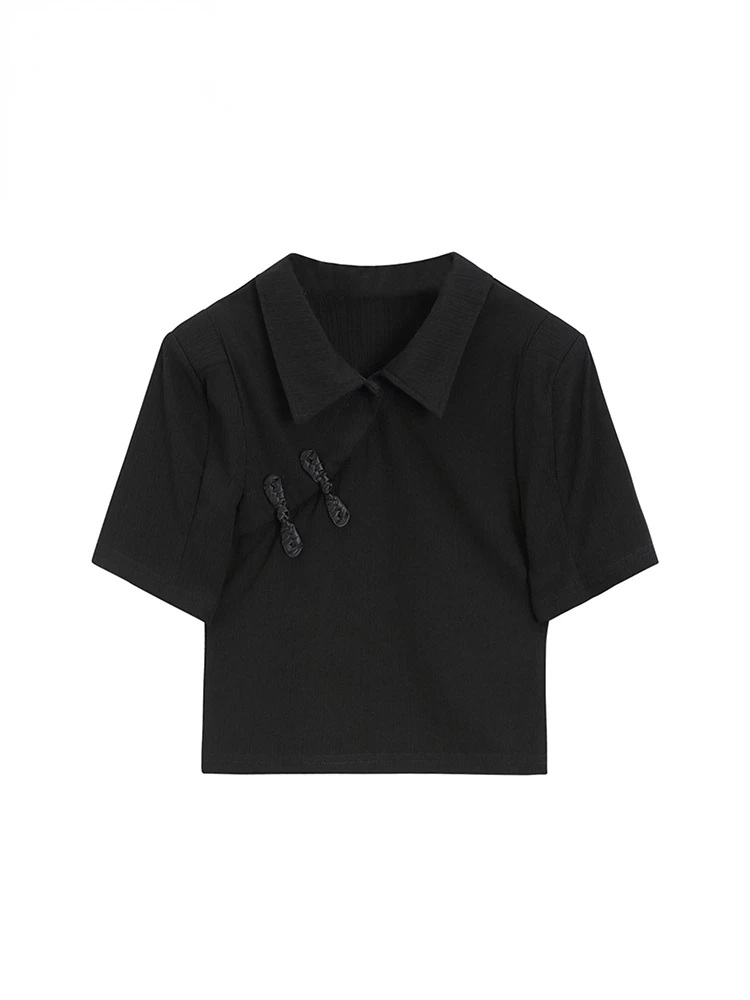 

Лето 2023, женские укороченные топы в китайском стиле, однотонные футболки из искусственной кожи, классический дизайн, уютная модная уличная одежда