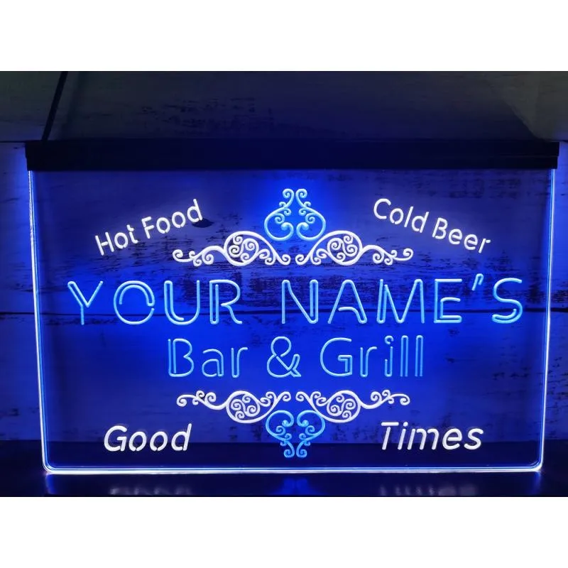 

Именной индивидуальный семейный бар и Гриль Пиво домашний подарок двухцветный светодиодный неоновый знак
