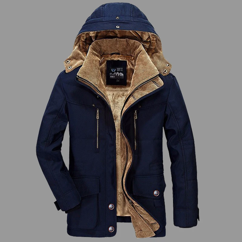 Men's Winter Hooded Parkas Fur Linner Thick Fleece Jacket Male Casual Overcoat Hat Detachable Outwear Coats Jaqueta Masculina