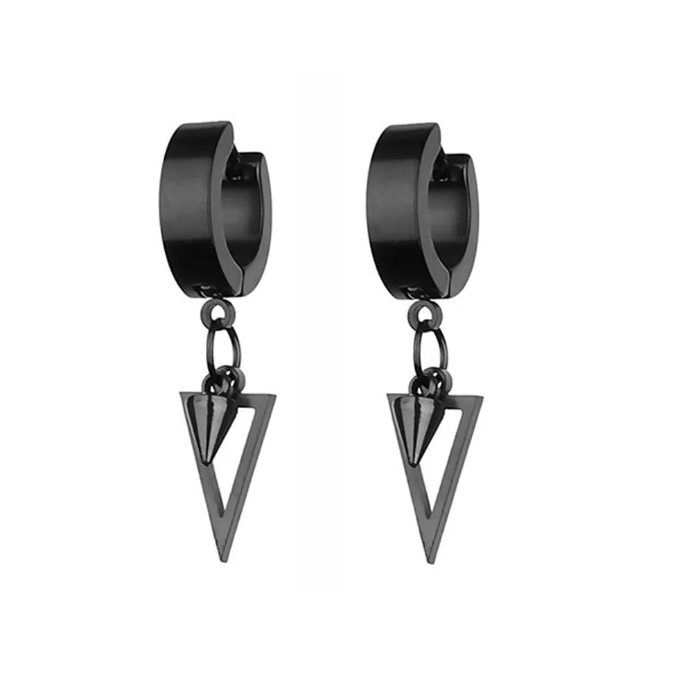 1pcs Unisex Stainless Steel Punk Man Black Drop Earrings Geometry Triangle Star Cross Fish Love Feather Party Multiple Gothic images - 6