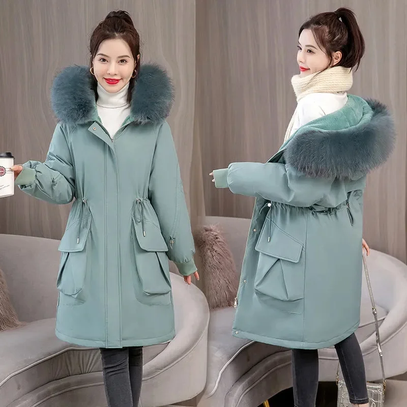 2022 New Winter Jacket Long Coat Women Parka Winter Clothes Cotton Thicken Warm Jacket Casual Fur Lining Hooded Parka Mujer