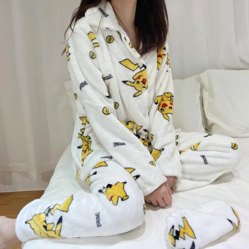 

Kawaii покемон аниме хобби Пикачу Милая флисовая Пижама зимняя утепленная теплая Домашняя одежда набор подарок для девушки