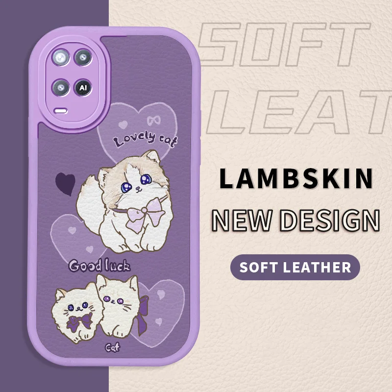 

Cute Bow Kitten Lambskin Case for OPPO A54 A55 A57 A74 A76 A92 A93 A94 A17 F19 Reno 4 5 6 Lite Soft Shockproof Phone Cover