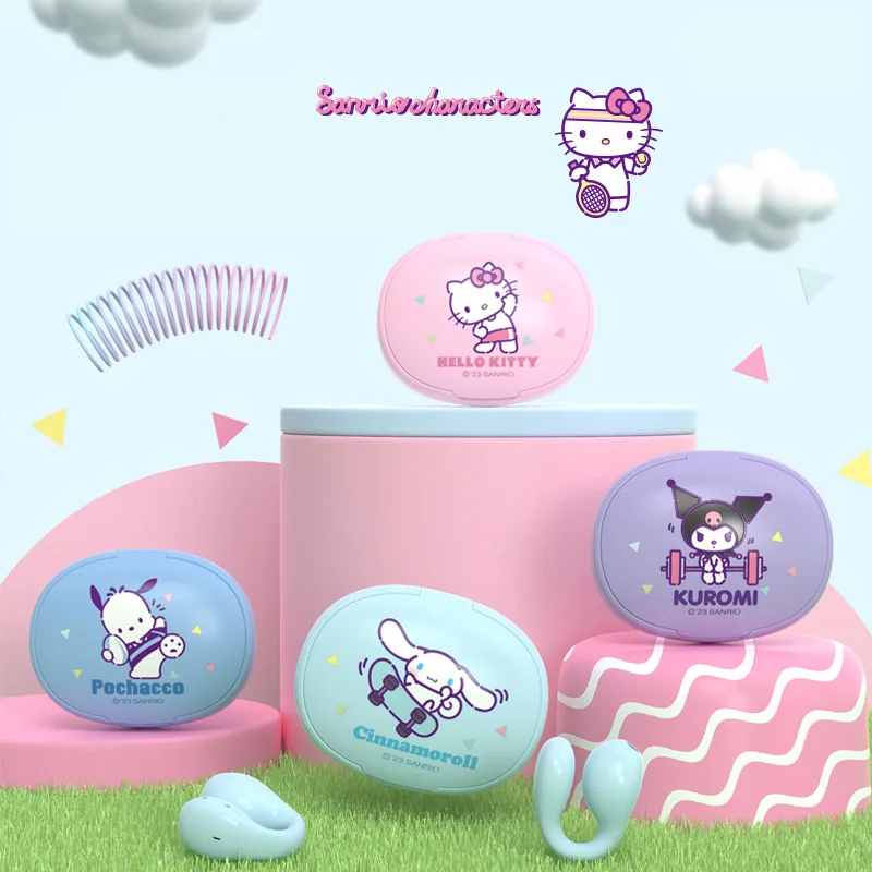 

Sanrio, Hello Kitty Kuromi Cinnamoroll Bluetooth наушники, милые Мультяшные спортивные наушники высокого качества