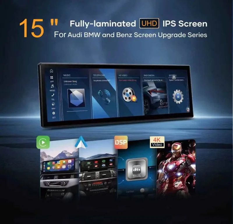15-дюймовая 256G Android 14 автомобильная GPS-навигационная система медиа-стерео радио
