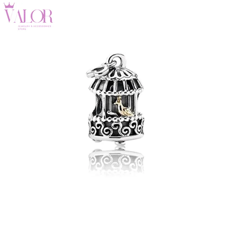 

New In High Quality 925 Sterling Silver Golden Nightingale Birdcage Charm Suitable For Original Diy Bracelet Making Jewelry Gift