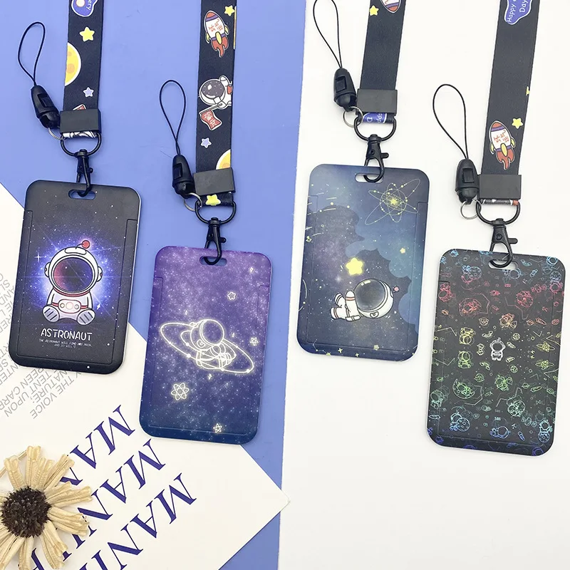 

Cartoon planet astronaut student campus card set bus meal card door card key Chain Lanyard