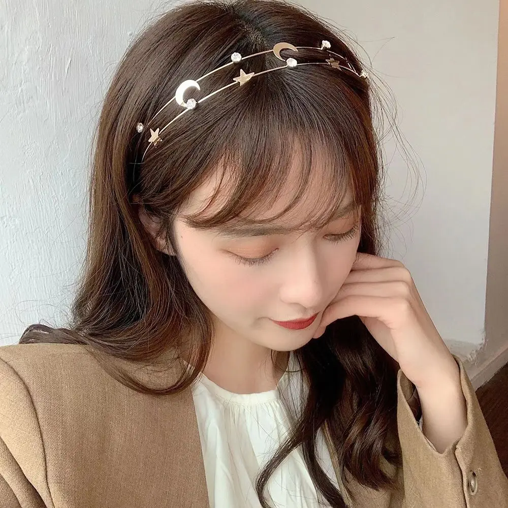 

Ободок для волос многослойный Женский, металлический обруч с бабочкой, звездой, луной, модный элегантный аксессуар в Корейском стиле