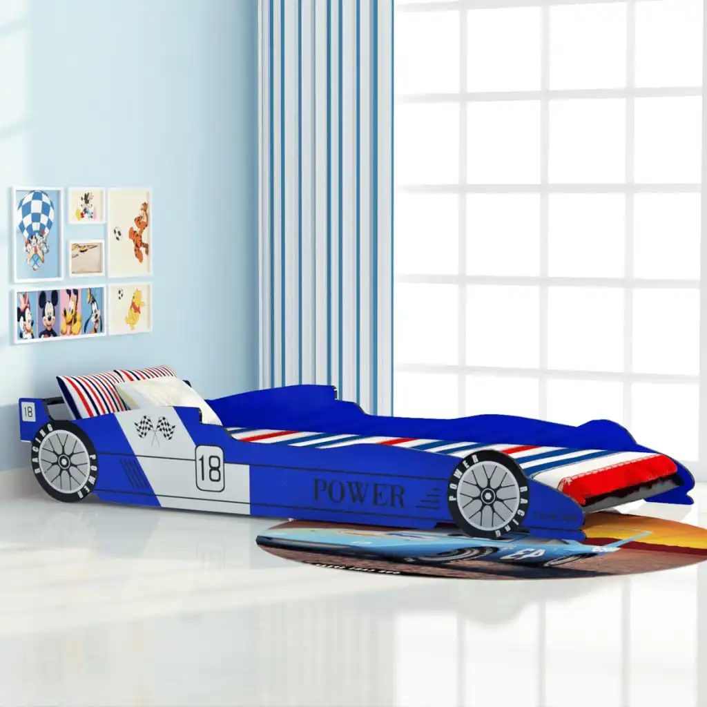 

Children's Race Car Bed, Solid Pine Wood Bed, Bedroom Furniture Blue 90x200 cm