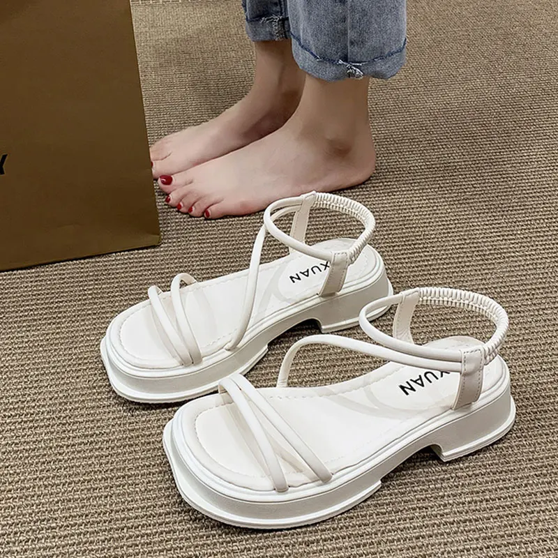 

Женские туфли на прозрачном каблуке, универсальные новые Сабо, удобные модные летние гладиаторы в стиле ретро, бежевые туфли с открытой спиной, 2023
