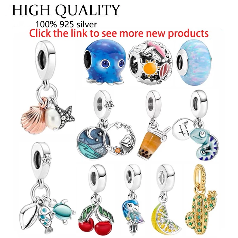 

2022 New Summer S925 Sterling Silver Turtle Octopus Cactus Fish Charm Fit Original Pandora Bracelet Necklace Woman Diy Jewelry