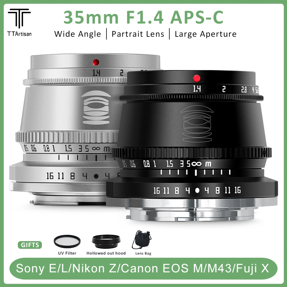 

TTArtisan 35mm F1.4 APS-C Manual Focus Lens for Sony E Mount / Fujifilm M4/3 Mount Cameras A6400 X-T4 X-T3 X-T30 NIKON Z50
