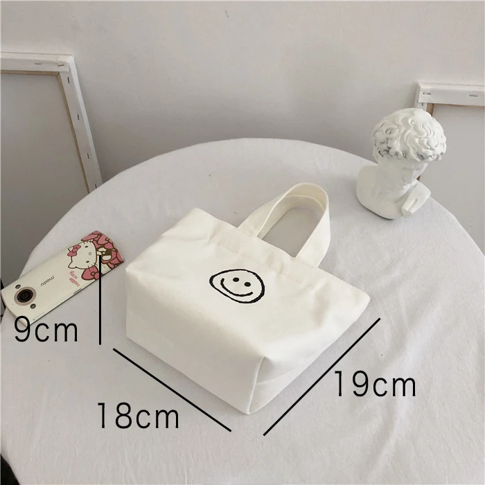 Handheld Canvas Bag Smiley Face Bag Small Tote Eco Shopping Bag Cheap Free Shipping  Bags for Women