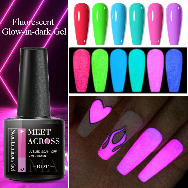 

MEET ACROSS 7ml Green Fluorescent Glow-in-dark Gel Nail Polish Neon UV LED Nails Gel Soak Off Gel Varnish Luminous Nail Art Gel