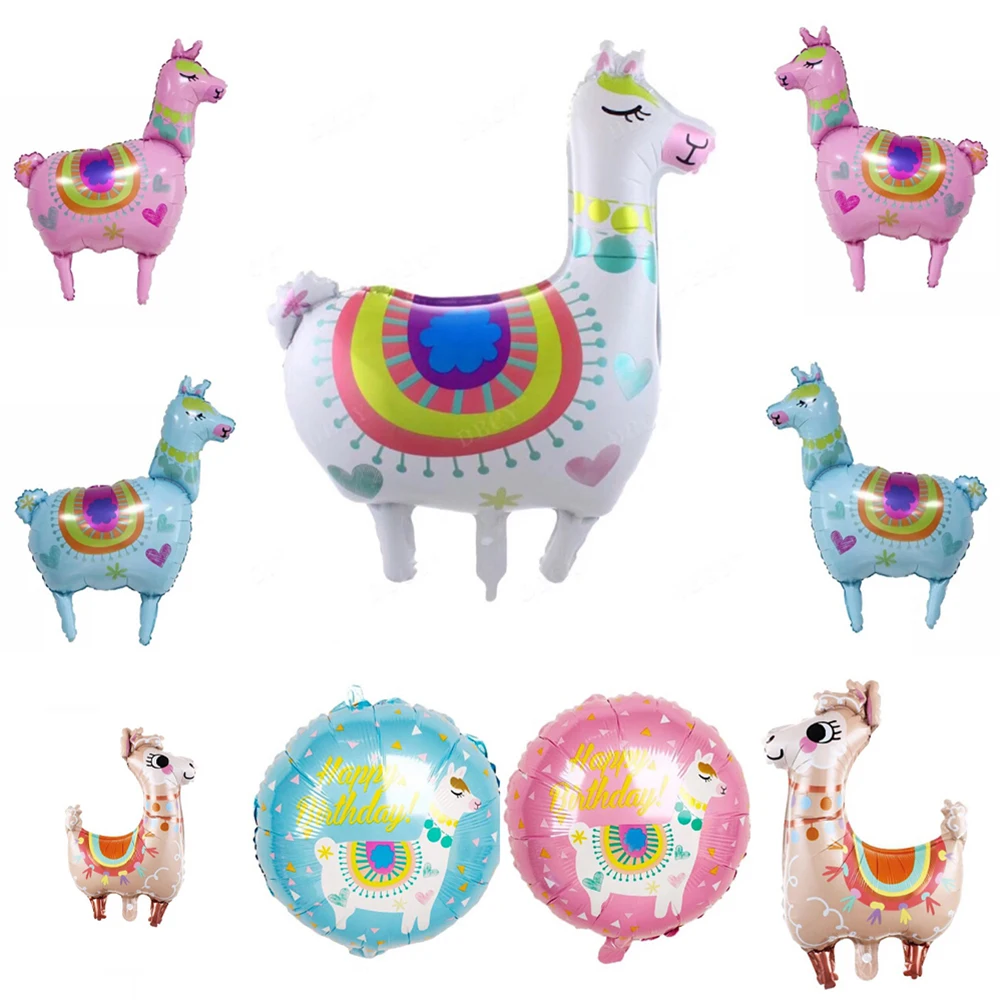 

Cute Festive Supplies Llama Animal Alpaca Round Foil Ballons Children Baby Birthday Helium Balloon Party Decorations