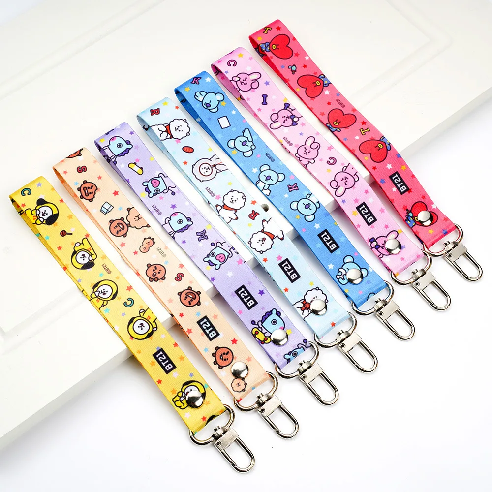 

Kpop BT21 Cute Girl Anime Lanyard Schoolbag Pendant Cell Phone Lanyard Floating Strap Bangtan Boy Keychain Kids Gift