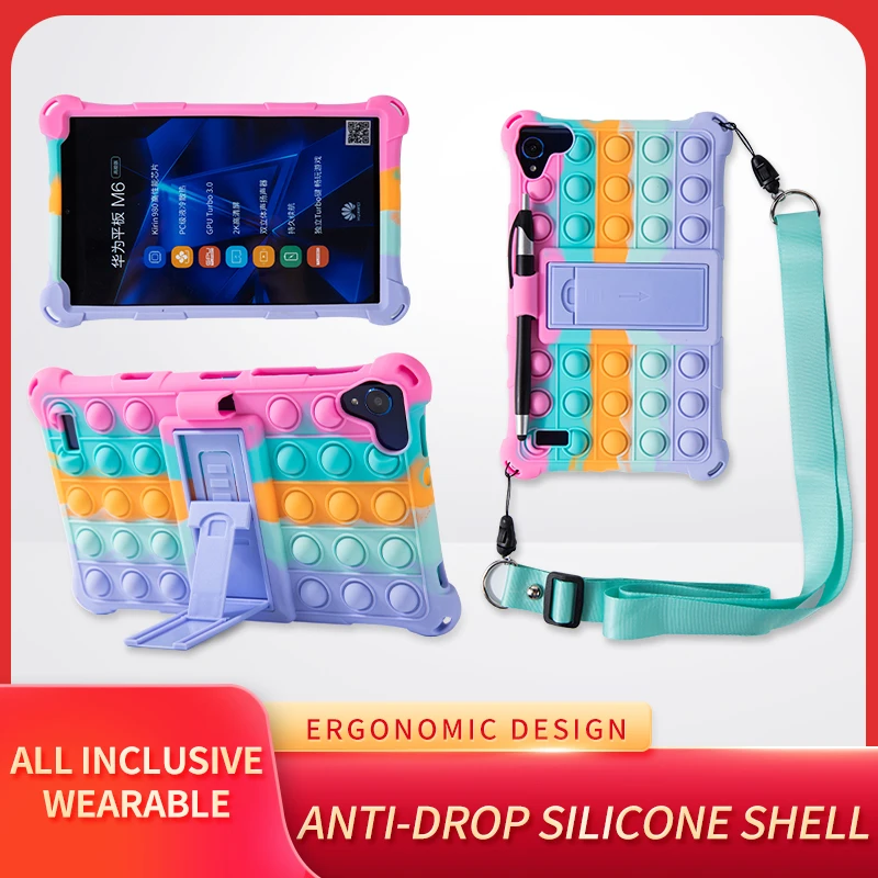 

Детский чехол для Samsung Galaxy Tab A 8,0, 2019 дюймов, модель T295 T297, снимающий стресс, пузырьки, игрушки, силиконовый Радужный чехол для планшета, ремешо...