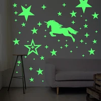 luminous stickers unicorn star pattern kids bedroom fluorescent glow wall stickers diy cartoon animal art mural home party decor