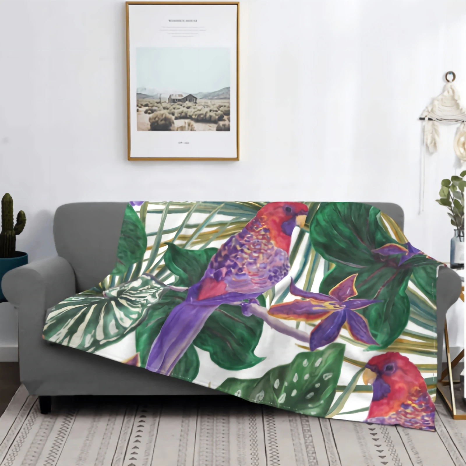 

Tropical Watercolor Bird Blanket Soft Cozy Lightweight Watercolor Tropical Leaves Bird Flannel Throw Blanket for Couch Sofa Bed
