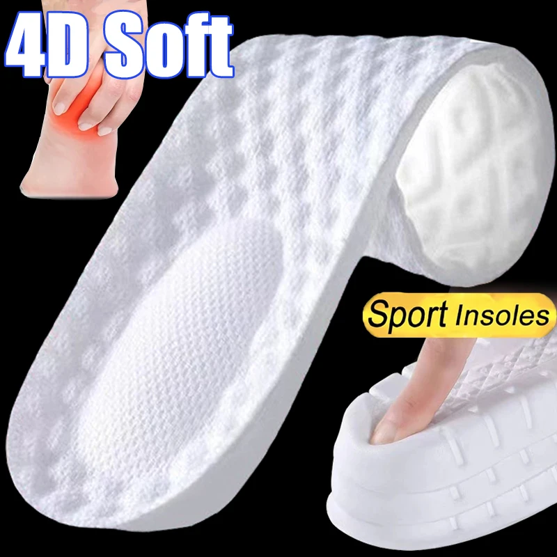 

4D Latex Sport Insoles Men Women Deodorant Cushion Arch Support Running Shoe Pad Shock Absorbing Elastic Orthopedic Foot Inserts