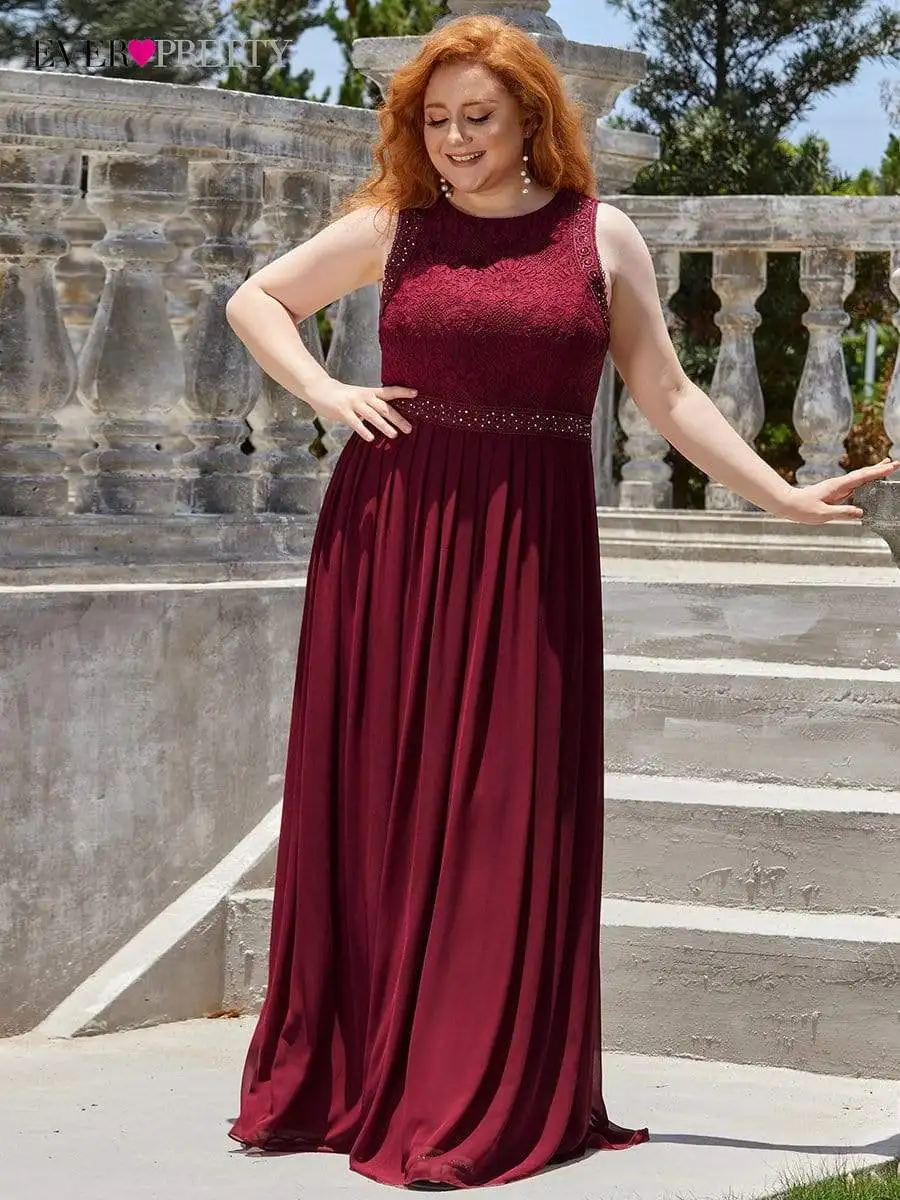 

Plus Size Elegant Evening Dresse Long A LINE Sleeveless O-Neck Floor-Length Gown 2022 Ever Pretty of Lace Solid Prom Women Dress