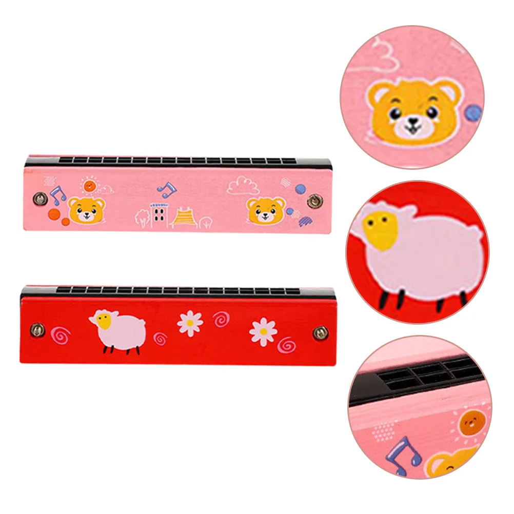 

2pcs Cartoon Wooden Harmonica Kid Wooden Harmonica 24 Hole Wooden Harmonica