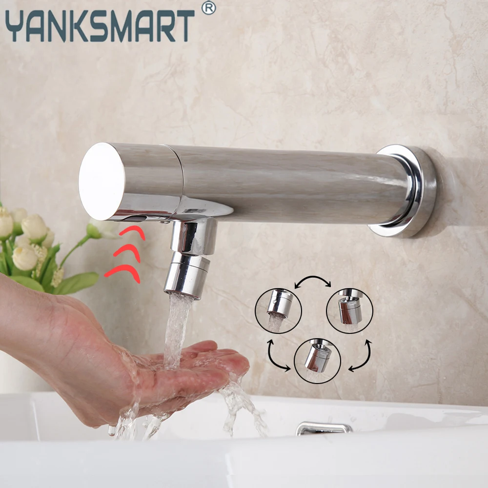 

YANKSMART Automatic Touch Free Sensor Bathroom Faucets Basin Sink Chrome Polished Faucet Wall Mounted Only Cold Water Tap