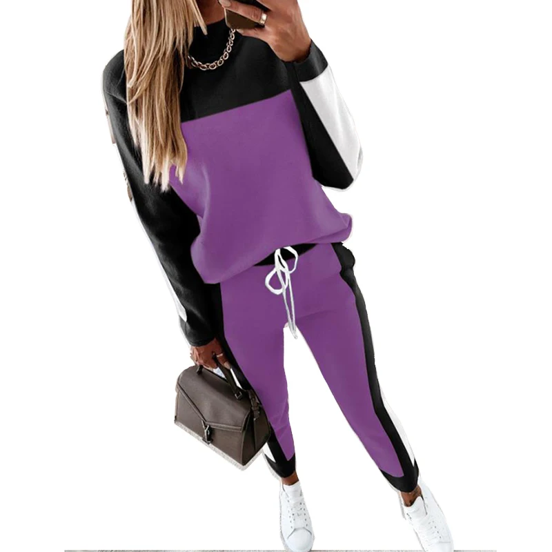 

Комплект женской спортивной одежды в стиле пэчворк, с длинным рукавом