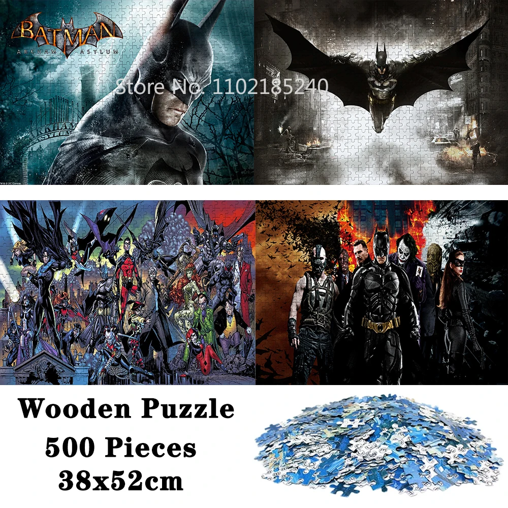 

500 Pieces Bandai Cartoon Anime DIY Wooden Puzzle Batman Model Assembled Jigsaw Puzzle Educational Toys Kids Christmas Gifts