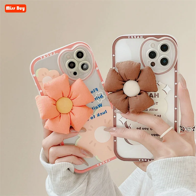 

Love Hearts Hole 3D Flower Transparent Camera Protection Silicone Phone Case For iPhone 13 12 11 Pro Max X XS XR 7 8 Plus Cover