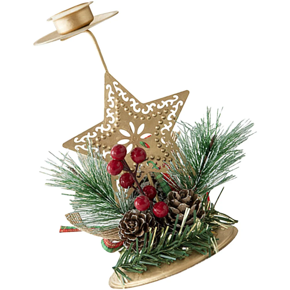 Украсьте рождественский железный держатель золотой подсвечник для деревянной