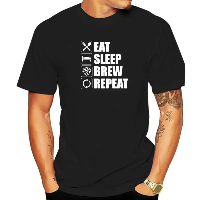 

Funny Eat Sleep Brew Repeat T Shirts Graphic Cotton Streetwear Short Sleeve Beer Drink Harajuku T-shirt Mens Clothing