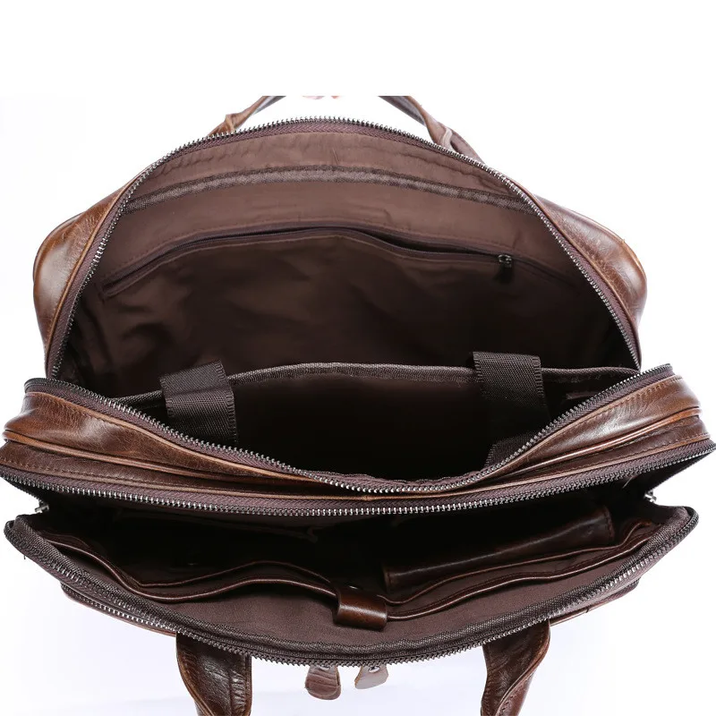 Vintage high-quality genuine leather men's large capacity briefcase business luxury real cowhide handbag laptop messenger bag