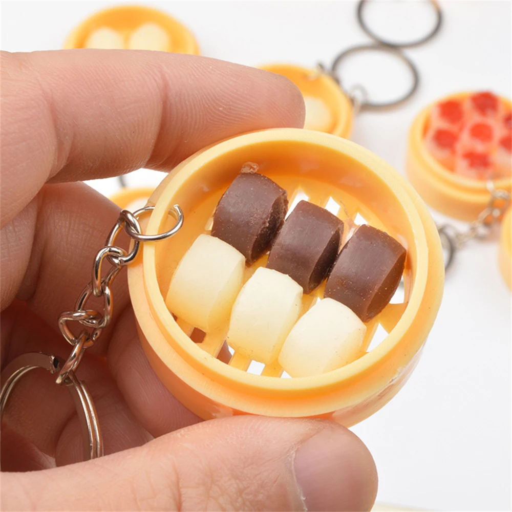 

Mini Steamed Dumplings Bun Key Chains Simulated Food Pendant Charm Key Rings Bag Car Accessories Keychain for Men Women Gifts