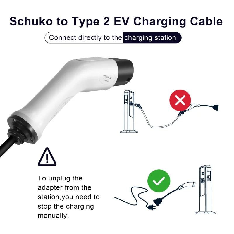 

EV Charger Type 2 to Schuko Plug EV 16A Plug Converter Connector 1 Phase 0.5 Meters Cable for EVSE Chagring Adapter with Schuko